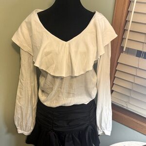 FRNCH White Ruffled Blouse